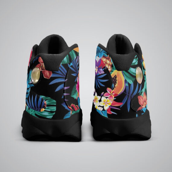 Tropical Fruits Palm Leaves Basketball Black Sole Shoes