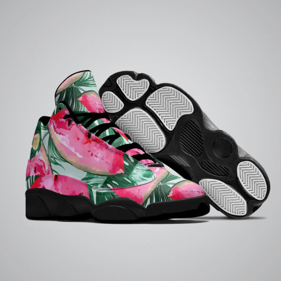 Watermelons Tropical Palm Leaves Basketball Black Sole Shoes