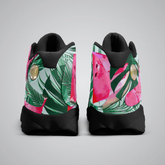 Watermelons Tropical Palm Leaves Basketball Black Sole Shoes