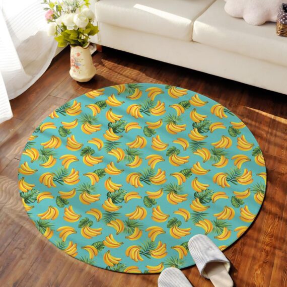 Super Cute Tropical Palm Leaf Banana Round Carpet