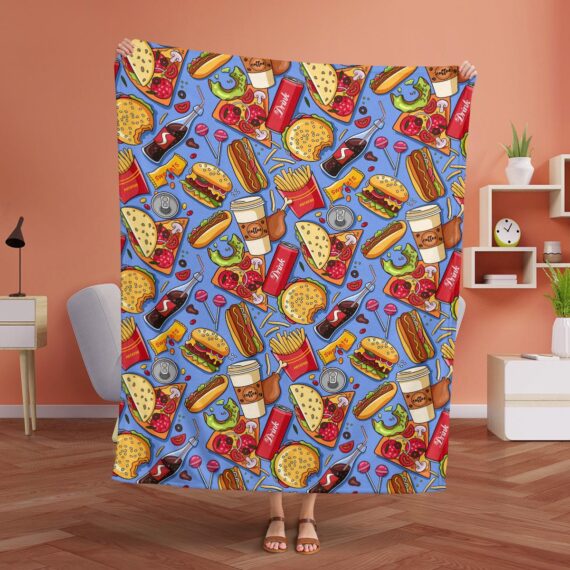 American style fast food colors on a blue background Fleece Blanket