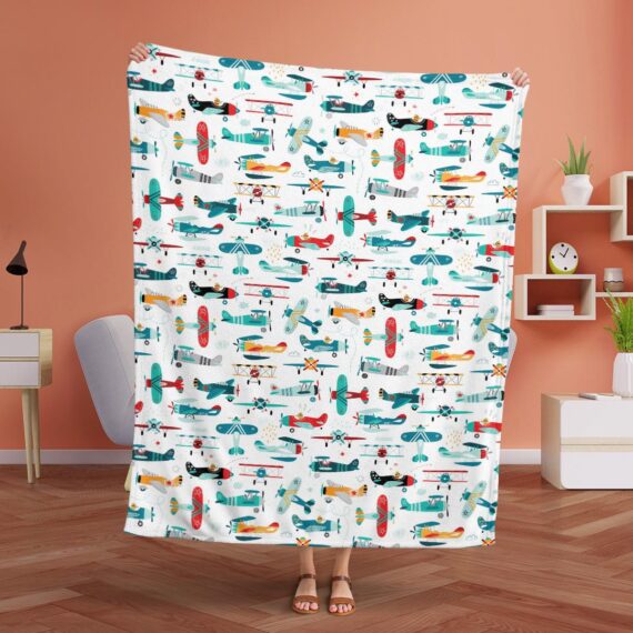 Airplanes Boys Seamless Pattern Fleece Blanket