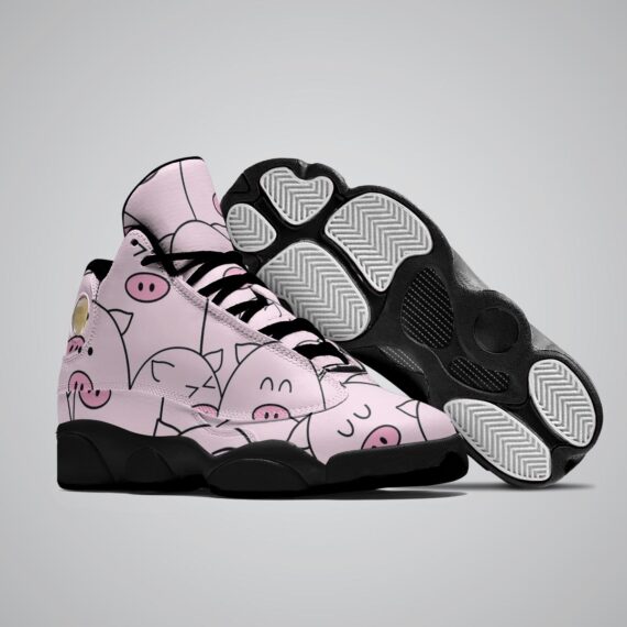 Cute Animals with Pig Basketball Black Sole Shoes