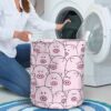 Cute Animal With Pig Pink Color Illustration Laundry Basket