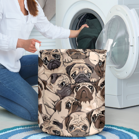 Portrait Many Pugs Composition Laundry Basket