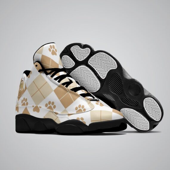 Brown Color Paw Print Seamless Pattern Basketball Black Sole Shoes