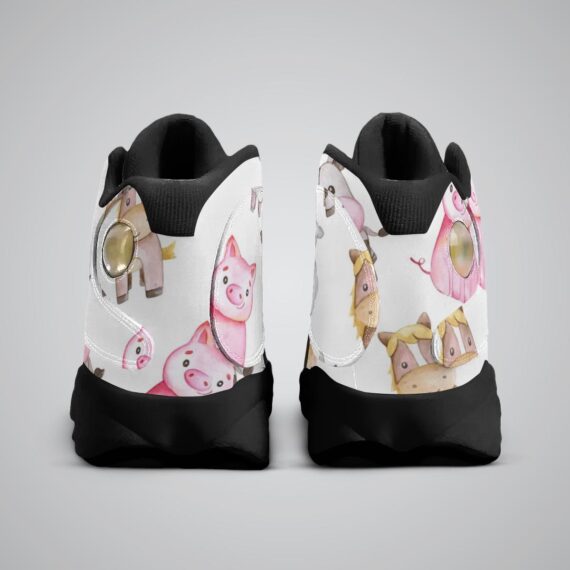 Watercolor farm seamless pattern cute animals Basketball Black Sole Shoes