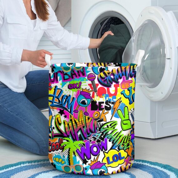 Abstract Seamless Comic Multicolored Palm Tree Pattern Laundry Basket