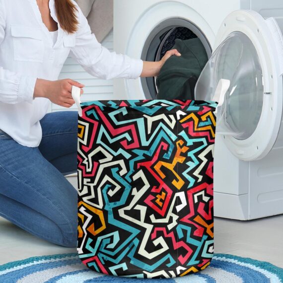 Graffiti Curves Seamless Pattern Grunge Effect Laundry Basket