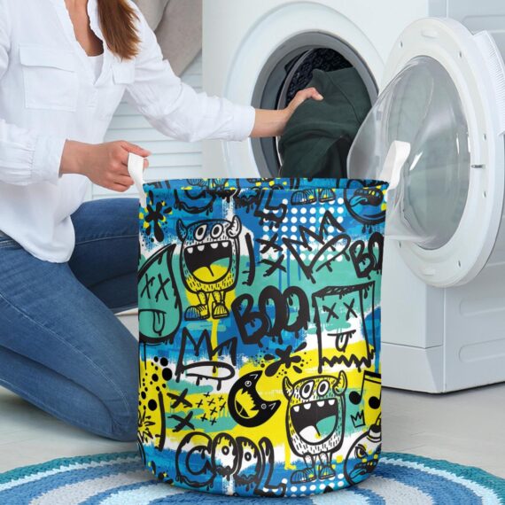 Hand Drawn Pattern Monsters Boys Slogans Laundry Basket