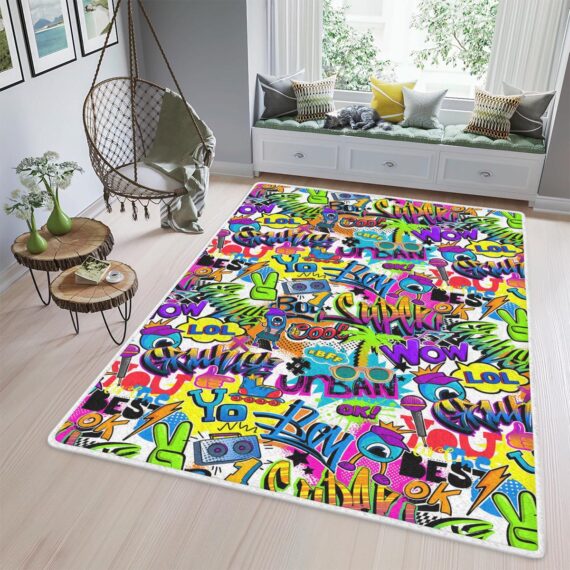 Abstract seamless comic multicolored palm tree pattern Area Rugs