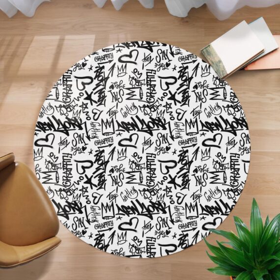 Striking Black And White Pattern Vector Graffiti Card Round Carpet