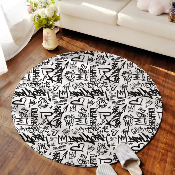 Striking Black And White Pattern Vector Graffiti Card Round Carpet