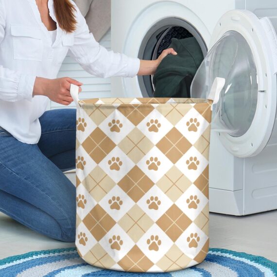 Brown Color Paw Print Seamless Pattern Laundry Basket