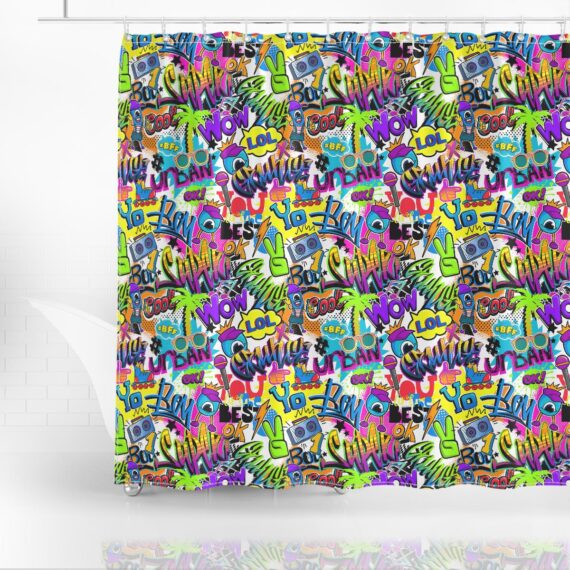 Abstract Comics Pattern Palm Tree Shower Curtain