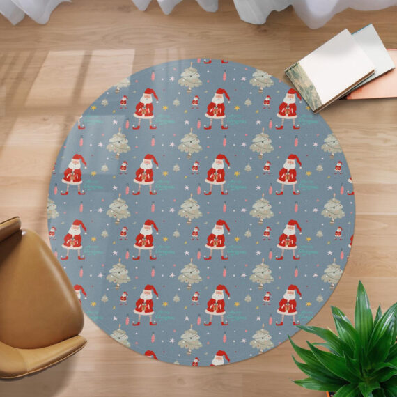 Super Cute Christmas Tree And Santa Claus Round Carpet