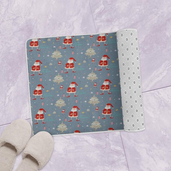 Super Cute Christmas Tree And Santa Claus Bath Mat