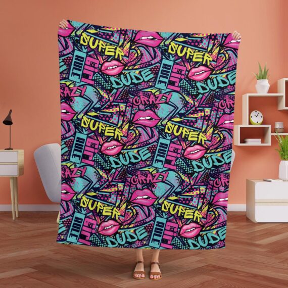 Abstract Seamless Fashion Print Repeated Graffiti Fleece Blanket