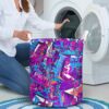 Graffiti Words Pattern Grunge Repeat Print With Curved Lines Laundry Basket