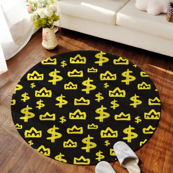 Yellow Crown Dollar Sign Isolated On Round Carpet