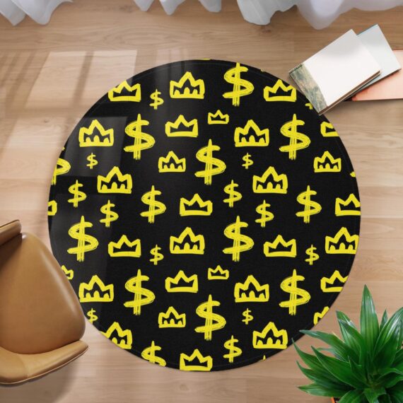 Yellow Crown Dollar Sign Isolated On Round Carpet