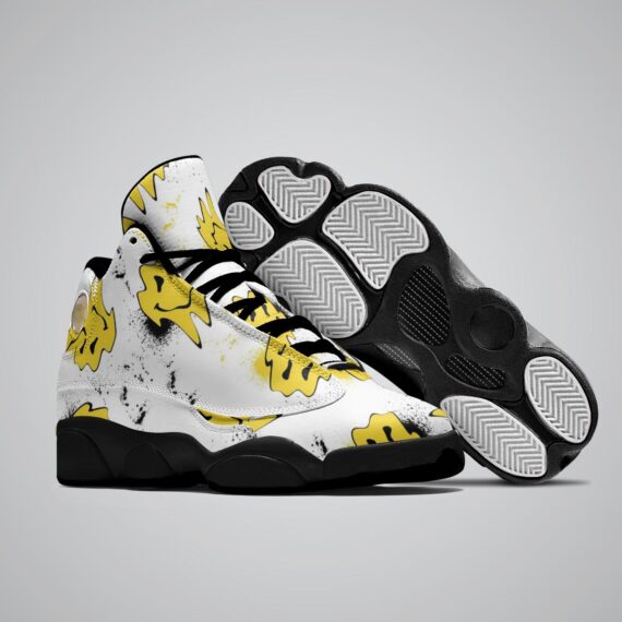 Yellow distorted melting smiley face Basketball Black Sole Shoes