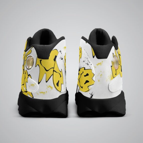 Yellow distorted melting smiley face Basketball Black Sole Shoes