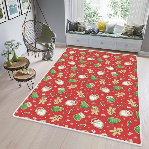 Gingerbread Man, Santa Claus, Christmas Tree, And Candy Cane Area Rugs 