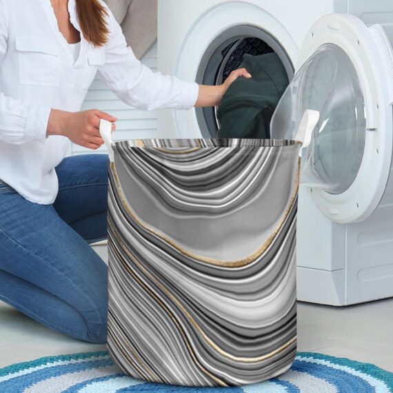 Abstract Agate Background Grey Stone Texture Laundry Basket