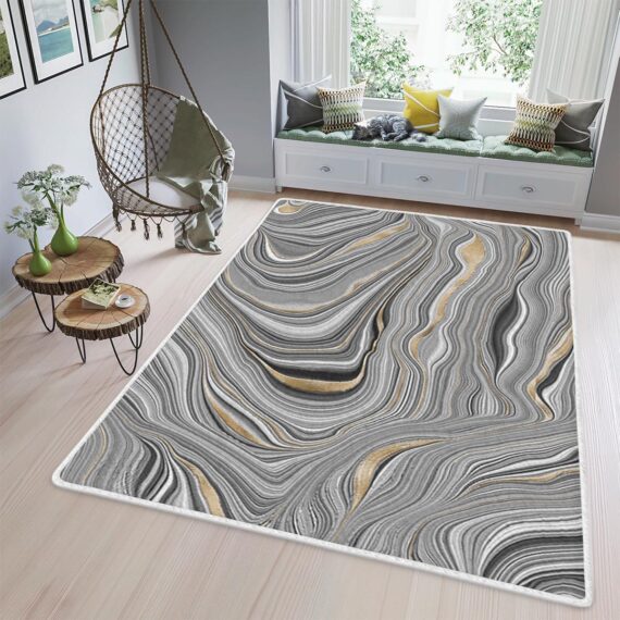 Abstract Agate Background Grey Stone Texture Area Rugs