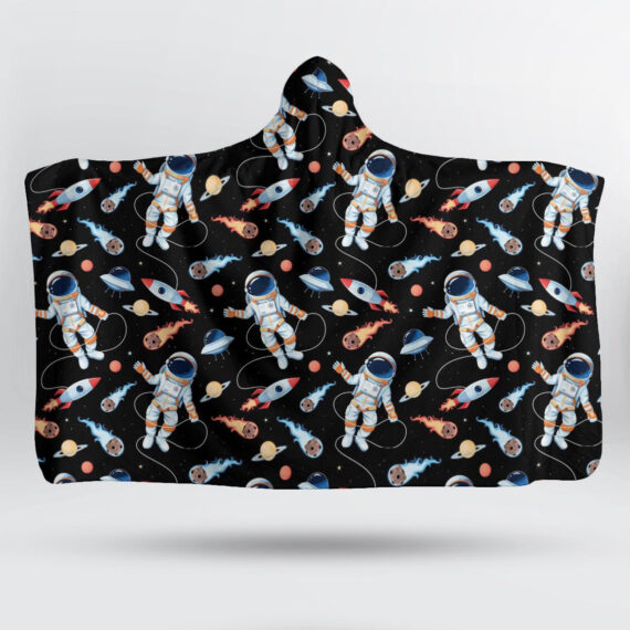 Astronaut and rocket seamless pattern Hooded Blanket