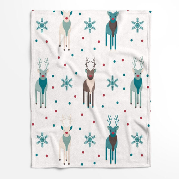 Reindeer Christmas Glittering Snowflakes On The Moon Background Fleece Blanket