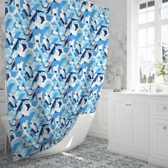 Animals In Arctical Seamless With Polar Bear, Arctic Fox Shower Curtain