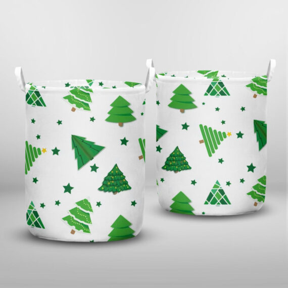 Pine Tree, The Typical Symbol Of Christmas Colors, Stands Out On A White Background Laundry Basket