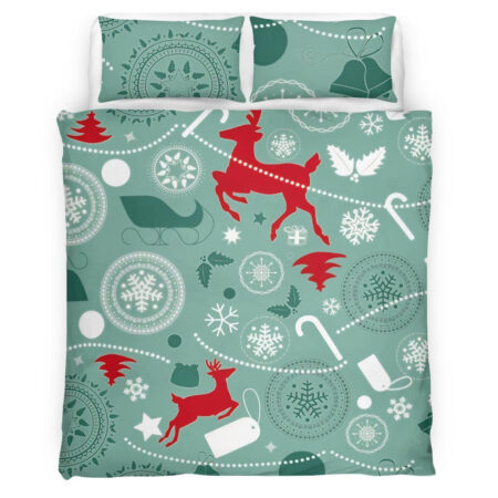 Merry Christmas Reindeer With Sparkling Snowflakes Bedding Set