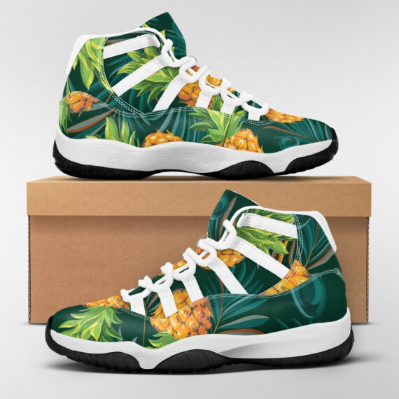 Pineapples with palm leaves on a tropical background Basketball J11 Shoes