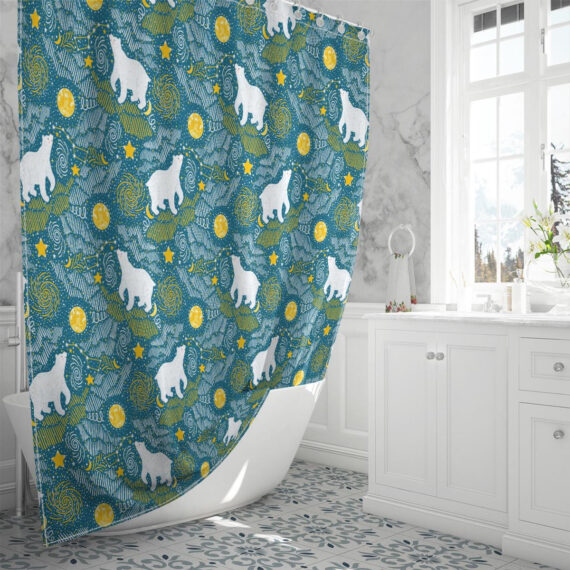 Night Background With White Polar Bears Shower Curtain