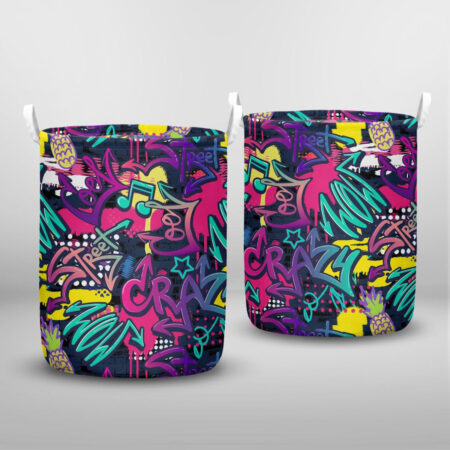 Abstract Bright Graffiti Pattern Painted Brick Sparkles Laundry Basket
