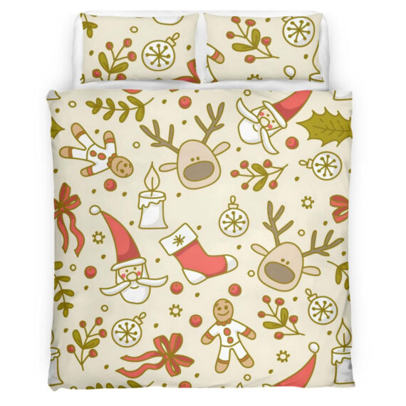 Merry Christmas With Santa Claus, Pine Tree, Reindeer Motifs Bedding Set