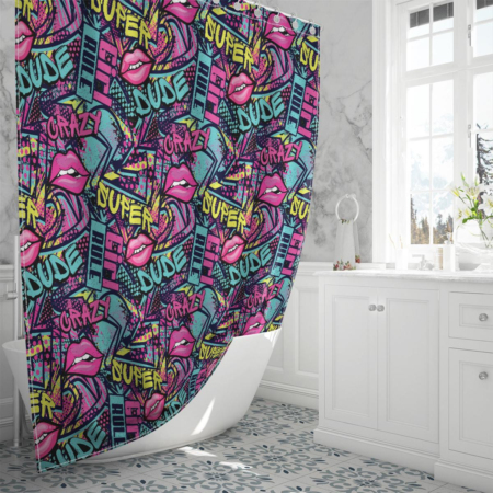 Abstract Seamless Fashion Print Repeated Graffiti Shower Curtain