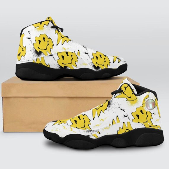 Yellow distorted melting smiley face Basketball Black Sole Shoes