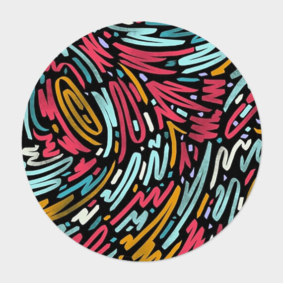 Wavy graffiti pattern. Smooth Swirly Flow Lines Round Colorful texture. Bright Funky Art Round Carpet