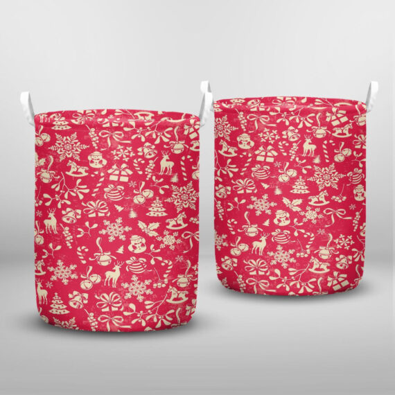 Christmas wallpapers stand out on red background Laundry Basket