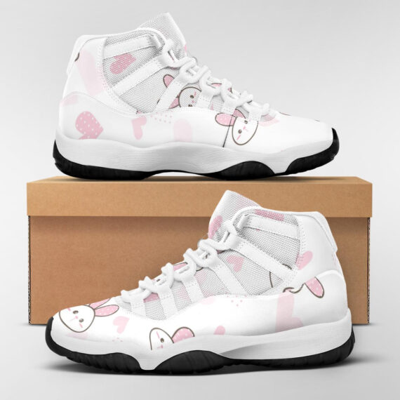 Cute Cartoon Bunny Face With Pink Polka Dot Ears Basketball J11 Shoes