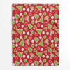 Christmas Eve With Baubles, Christmas Tree, Candy Cane, Snowflakes On A Red Background Fleece Blanket