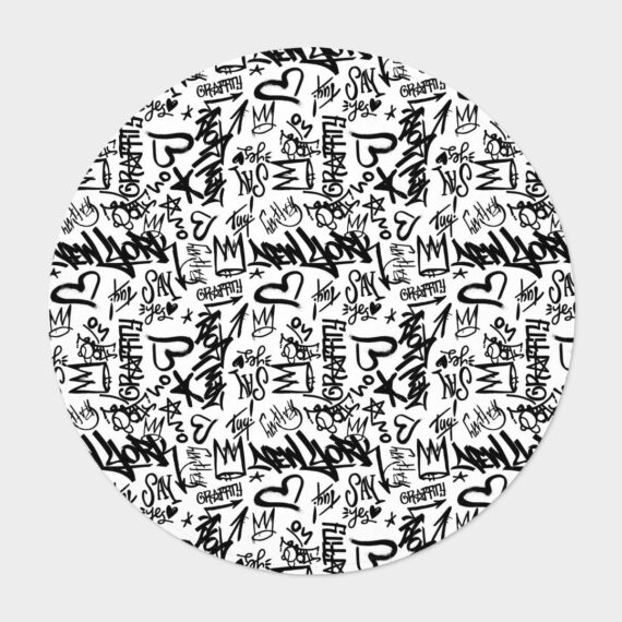 Striking Black And White Pattern Vector Graffiti Card Round Carpet