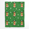 Christmas Reindeer And White Snowflakes On A Red Background Fleece Blanket