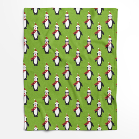Merry Christmas With Penguins On A Blue Sky Background Fleece Blanket