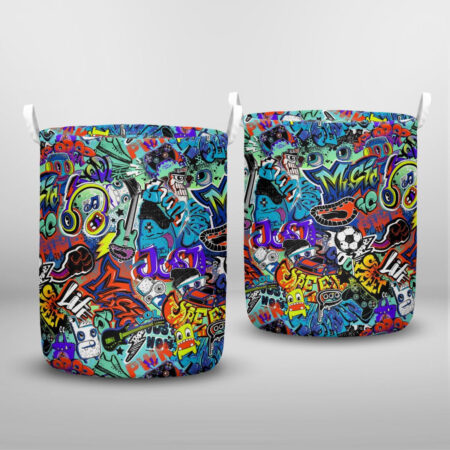 Abstract Seamless Grunge Graffiti Super Lovely Color Laundry Basket