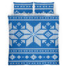 Stylized white snowflake pattern on Christmas night blue background Bedding Set